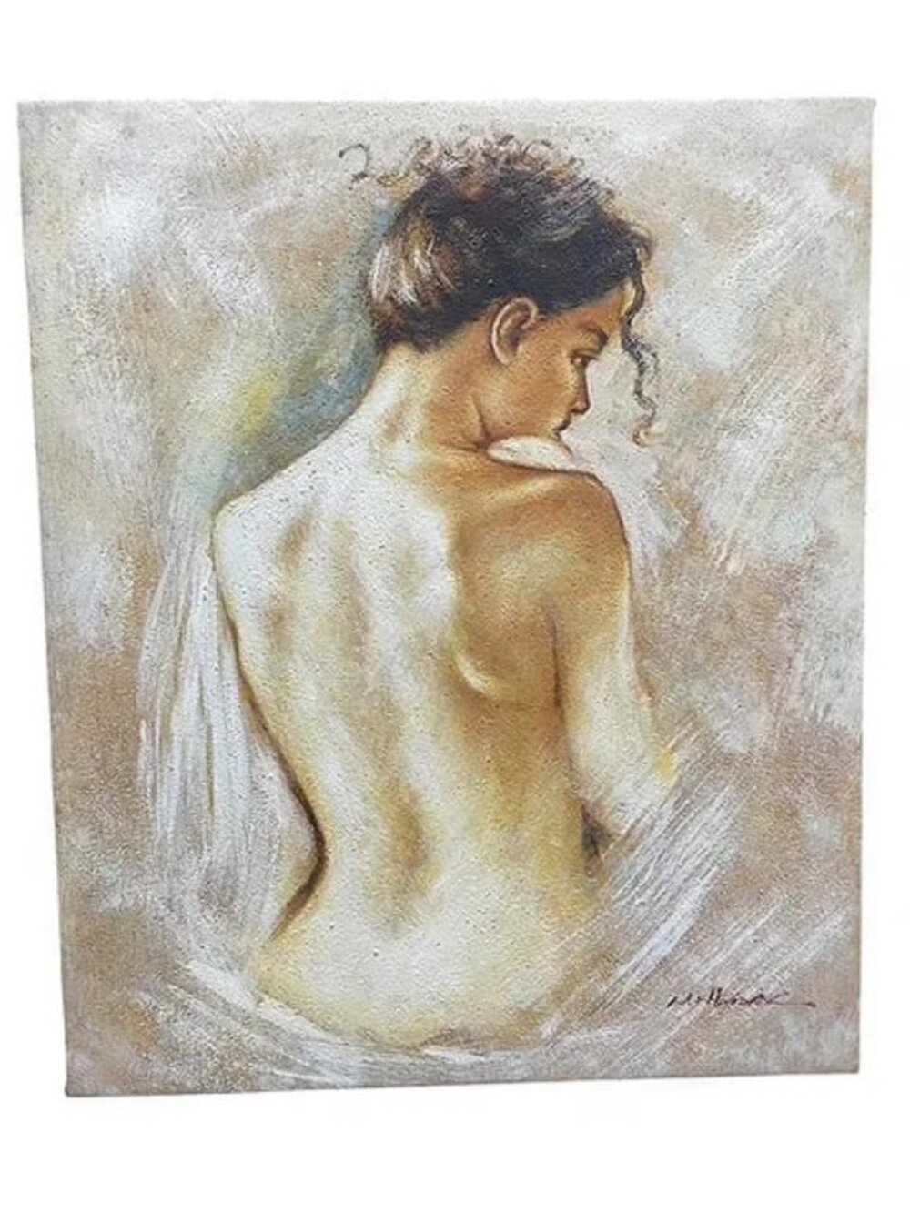 EXQUISITE LADY IN NUDE WITH DRAPE EMBELLISHED TEXTURIZED GICLEE STRETCHED CANVAS